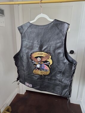 Genuine Leather Black Motorcycle Vest with Freedom Eagle Patch